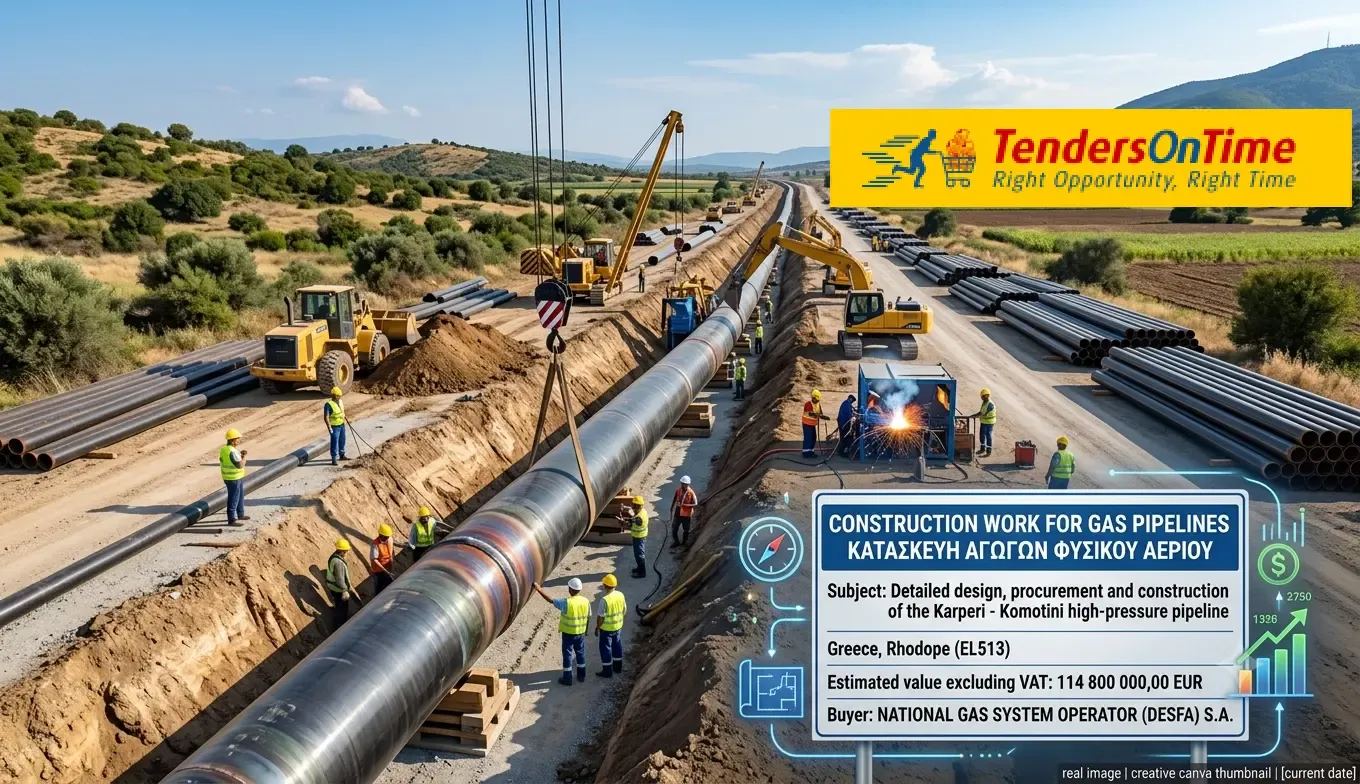 Greece tender result on Construction work for gas pipelines_Detailed design, procurement and construction of the Karperi - Komotini high-pressure pipeline