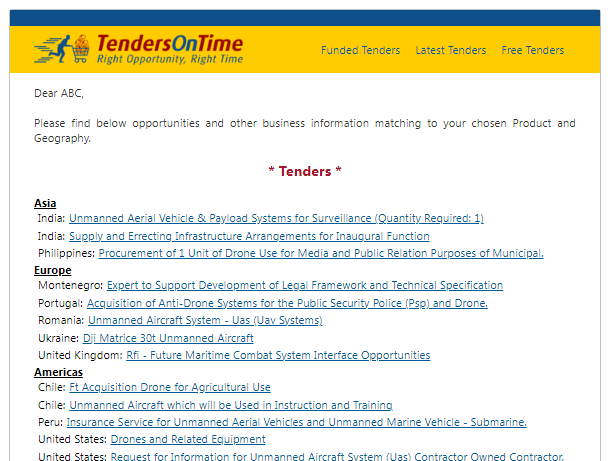 Tenders Sample Mail HTML Summary Format